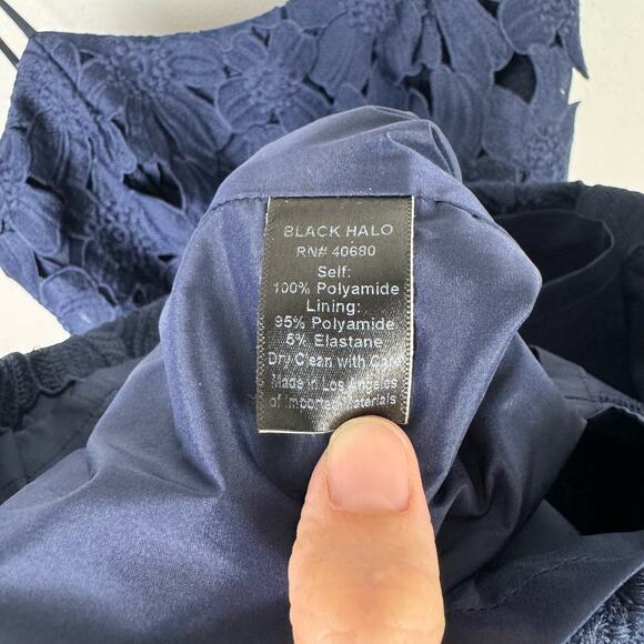 Black Halo Ora Navy Floral Cutout Lace Sleeveless Sheath Party Dress - Picture 9 of 10